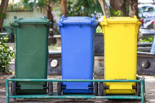Collection crew sorting commercial waste bins in Hatch End
